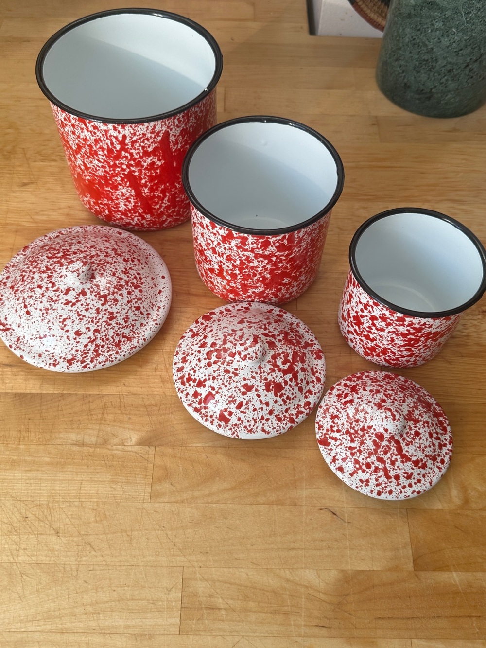 Farmhouse Red White Enamelware Splatterware Speckle Canister Set